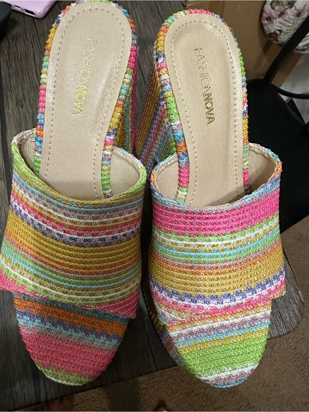 Fashion Nova Women's Multicolor Woven Slide Mules
